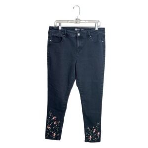 Style & Co Embroidered Ankle Jeans Black Skinny Denim 12